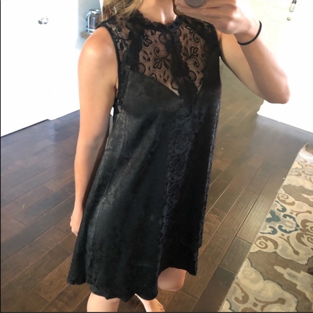 Lulus black high neck lace satin dress